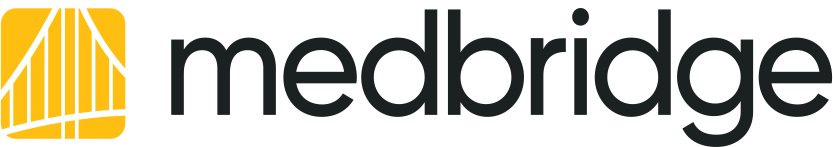 Medbridge logo with bold black text and a yellow icon with intersecting white lines on the left.